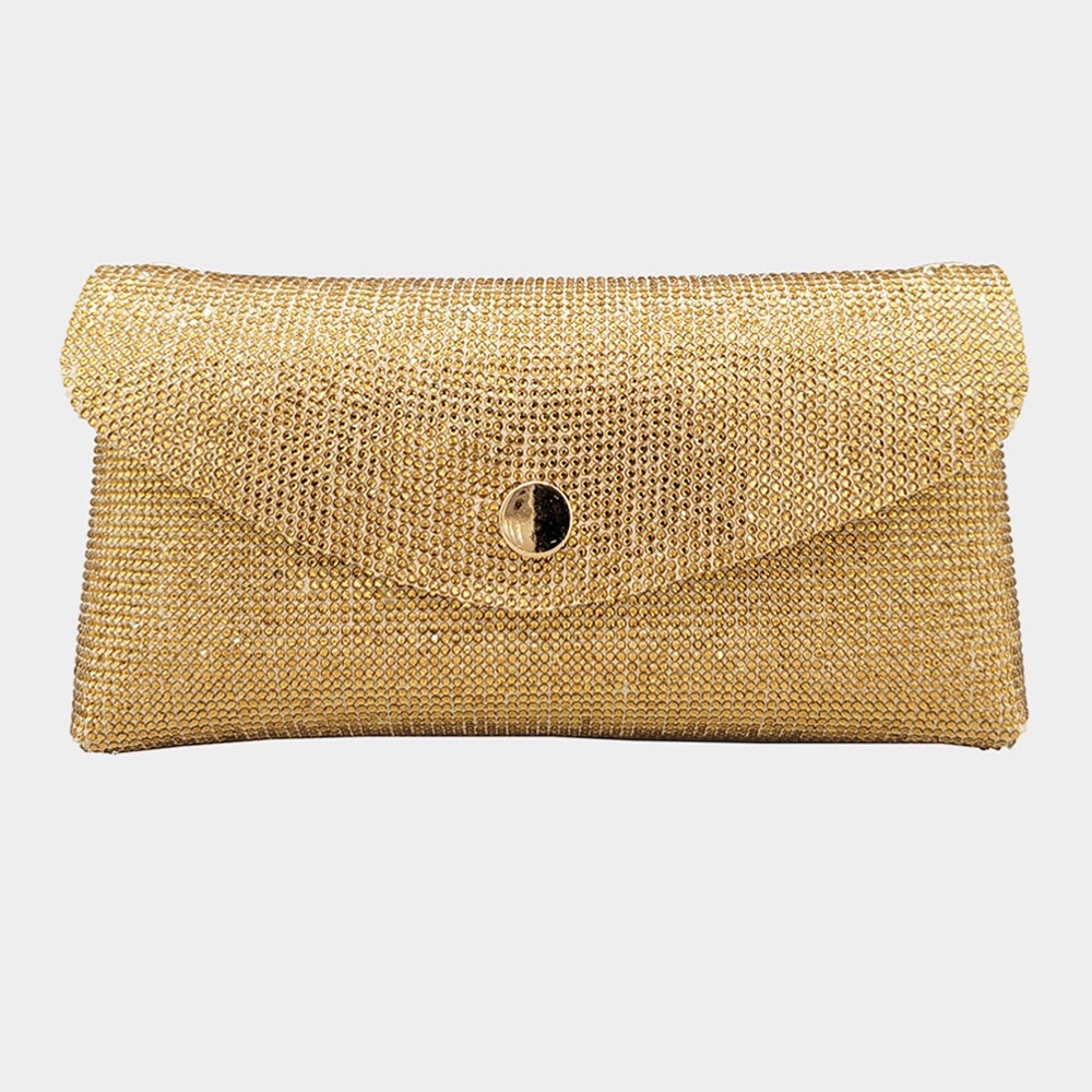 Gold Rhinestone Pave Wallet on Chain Clutch / Fanny Pack Belt Bag